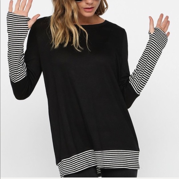 Trindy Clozet Boutique Tops - Black and Pin Striped Tee